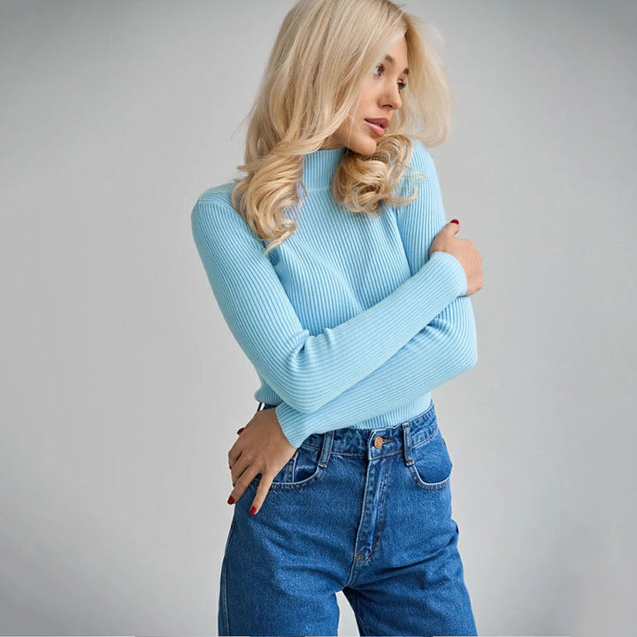Damen Feinstrickpullover mit hohem Kragen und langen Ärmeln Drune
