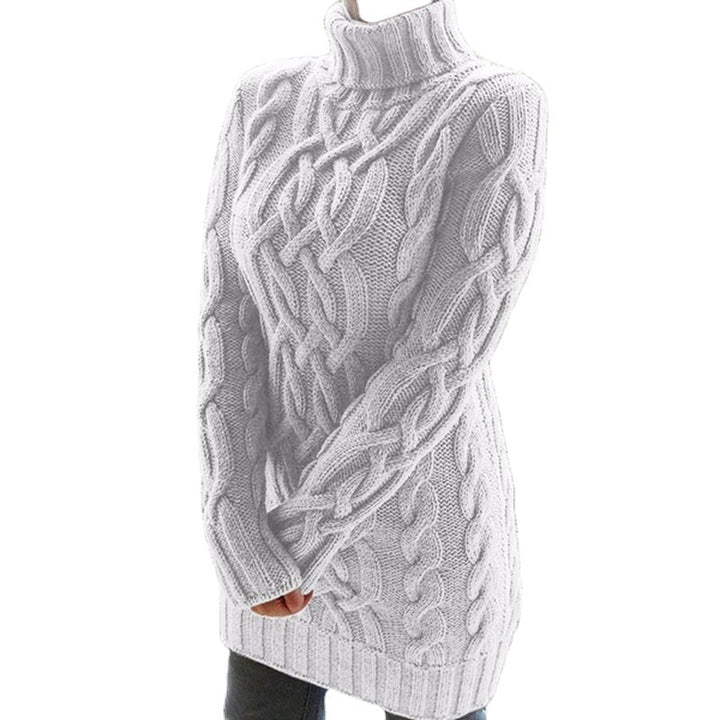 Damen Grobstrickpullover mit hohem Kragen und Zopfmuster Drune