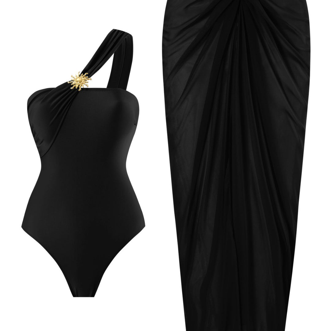 Damen einseitiger Badeanzug mit elegantem Wickelrock Drune