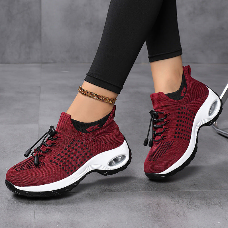 Damen nan atmungsaktive gestrickte Plateausneaker mit Luftkissenfederung und elastischem Schaft Drune