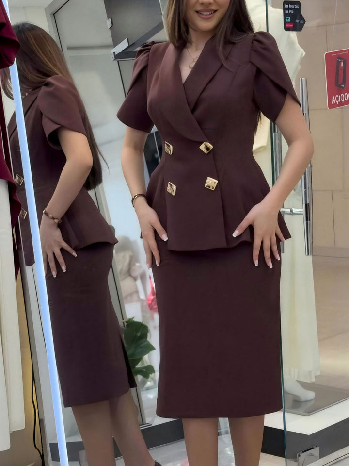 Damen elegantes Bleistiftkleid mit tailliertem Schnitt und schickem Schulterdesign Drune
