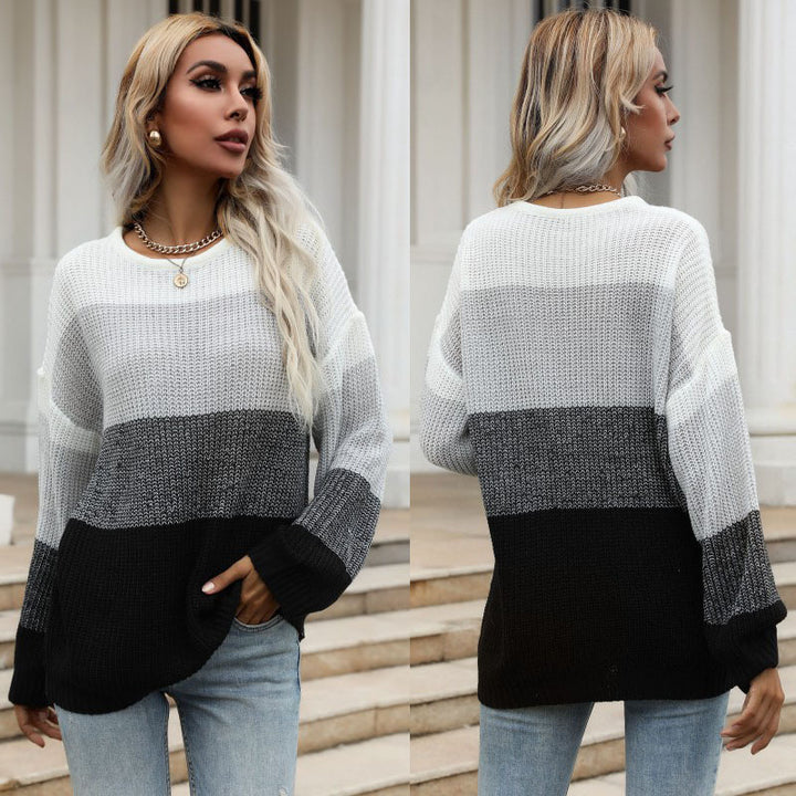 Damen lässiger Pullover mit gestreiftem Design und weitem Schnitt Drune