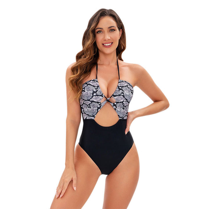 Damen Einteiler Badeanzug mit raffiniertem Schlangenmotiv und elegantem Cut-Out Drune