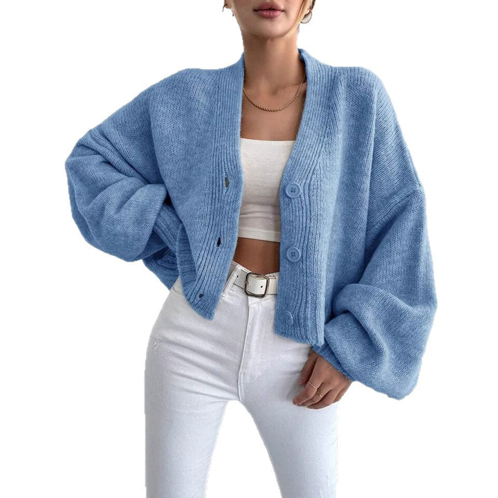 Damen lässiger Grobstrickcardigan mit knöpfbarem Design und voluminösen Ärmeln Drune
