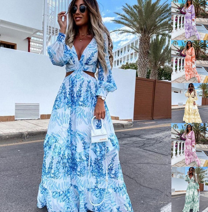Damen Maxikleid mit floralem Schnitt und hübschen Rüschendetails Drune