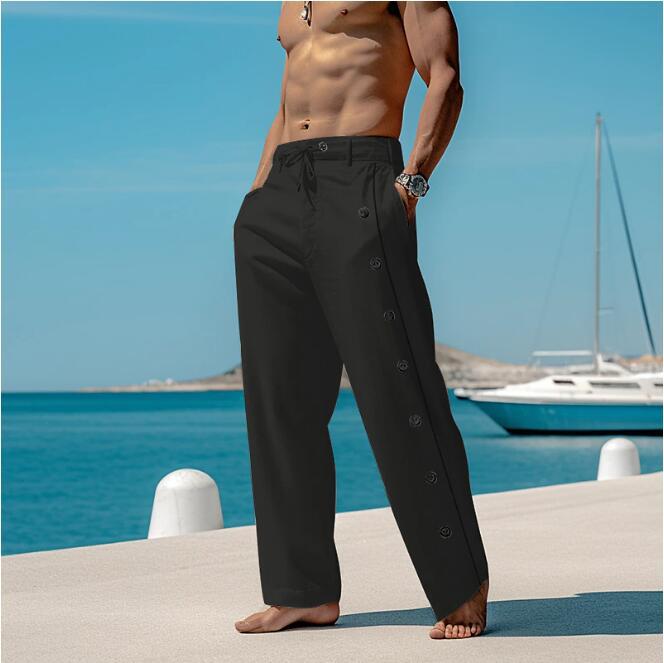 Herren lässige Freizeithose mit Knopfdetails und elastischem Bund Drune