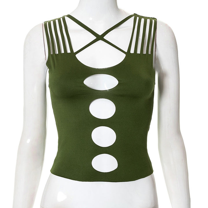 Damen Crop-Top mit kreativen Cut-Out-Details und modischen Trägern Drune