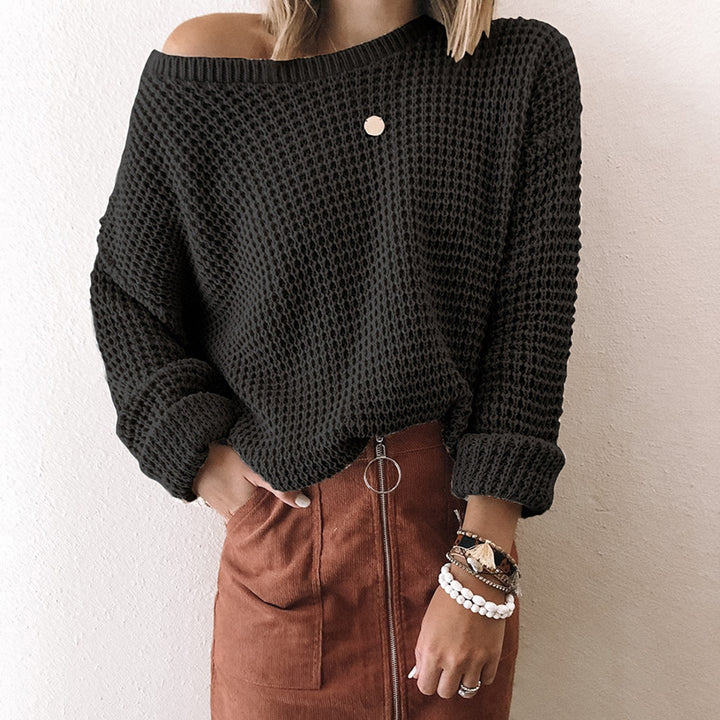 Damen lässiger Strickpullover mit weitem Schnitt und off-shoulder Design Drune