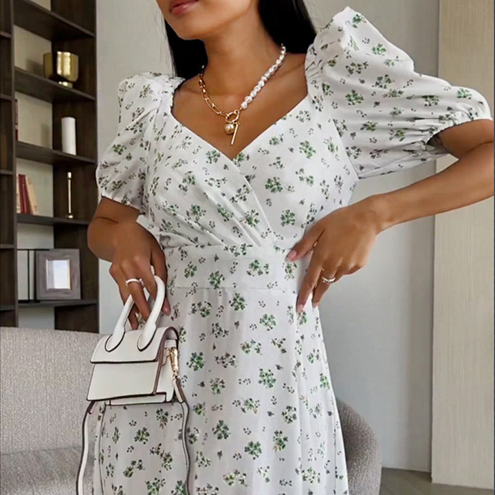 Damen Maxikleid mit Blumenmuster und voluminösen Ärmeln Drune