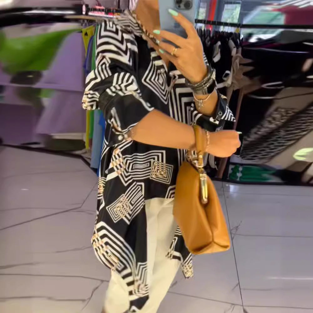 Damen Tunika mit modernem geometrischem Muster und elegantem Schnitt Drune