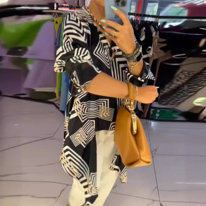 Damen Tunika mit modernem geometrischem Muster und elegantem Schnitt Drune
