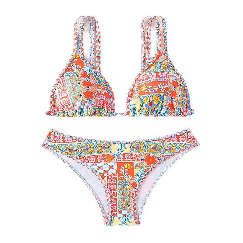 Damen Triangel-Bikini mit kreativem floralem Design und verstellbaren Trägern Drune