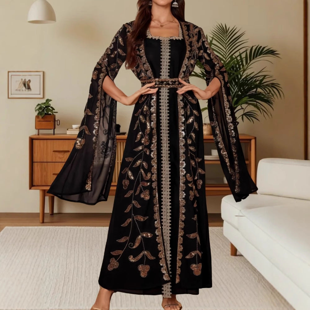Damen Elegante Kaftan-Kleid mit aufwendigen Stickereien und fließendem Schnitt Drune