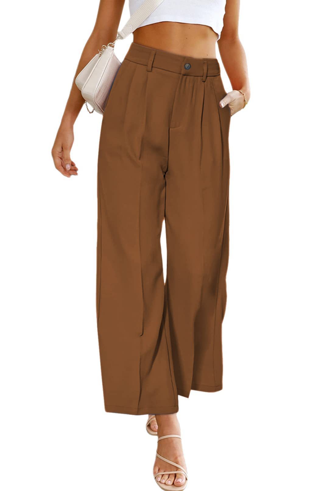 Damen Weit geschnittene Hochbundhose mit Falten und eleganter Passform Drune