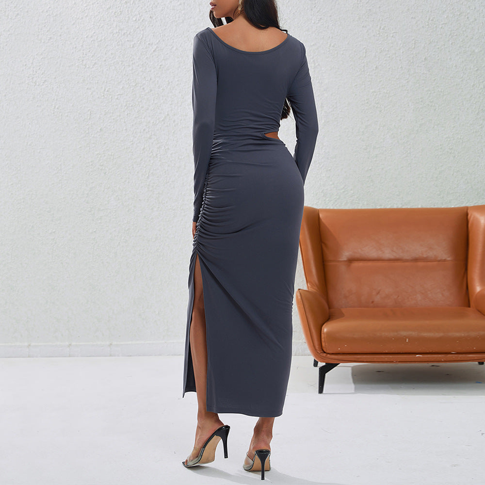 Damen Maxikleid mit seitlichen Rüschendetails und eleganter Drapierung Drune