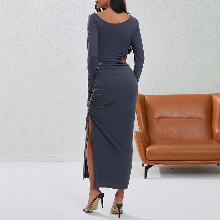 Damen Maxikleid mit seitlichen Rüschendetails und eleganter Drapierung Drune