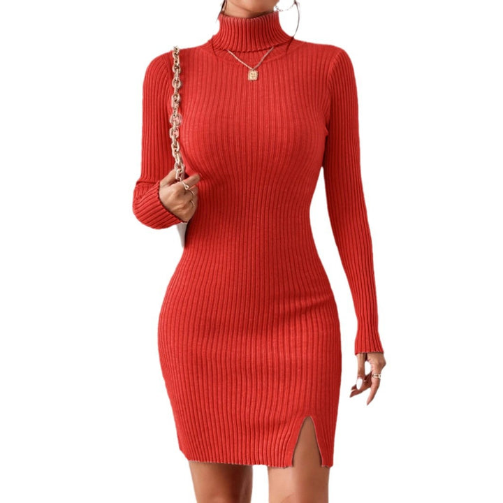 Damen Strickkleid mit hohem Kragen und strukturiertem Rippdesign Drune