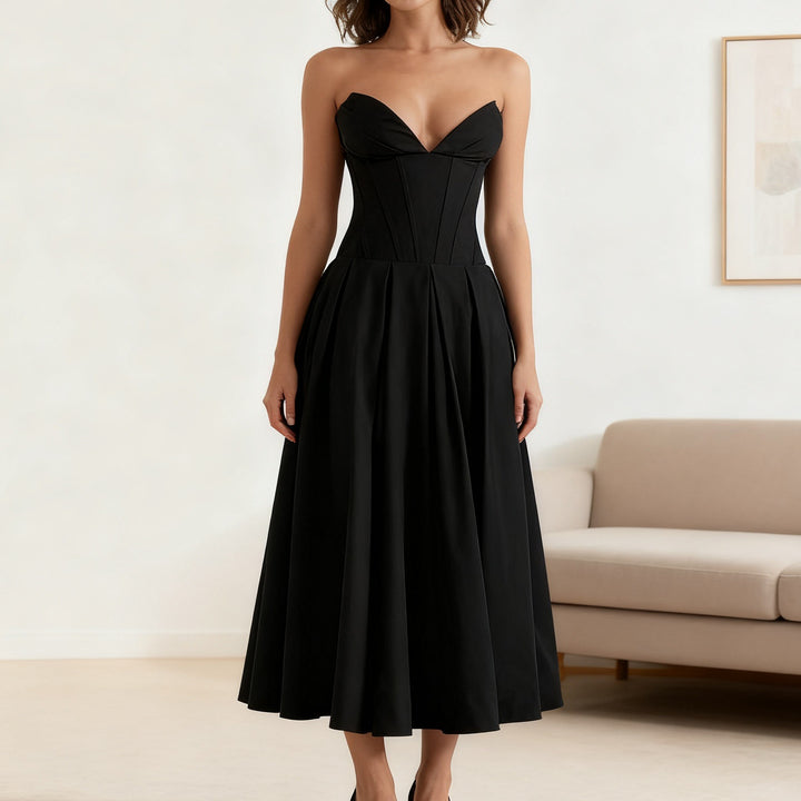 Damen Elegant geschnittenes Korsettkleid mit schwingendem Rock Drune