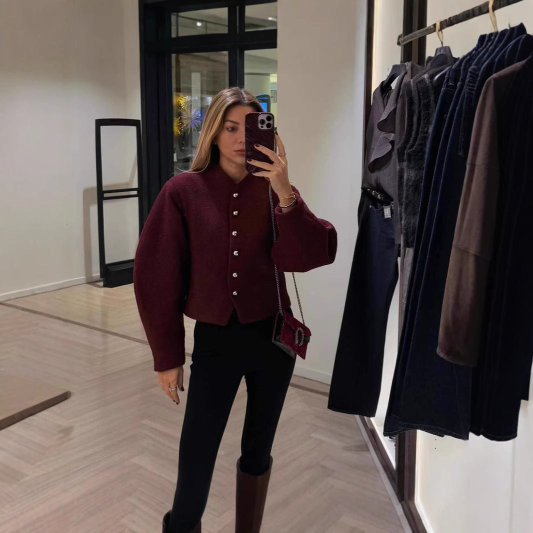 Damen kuschelige Wolljacke mit modischen Knopfdetails Drune