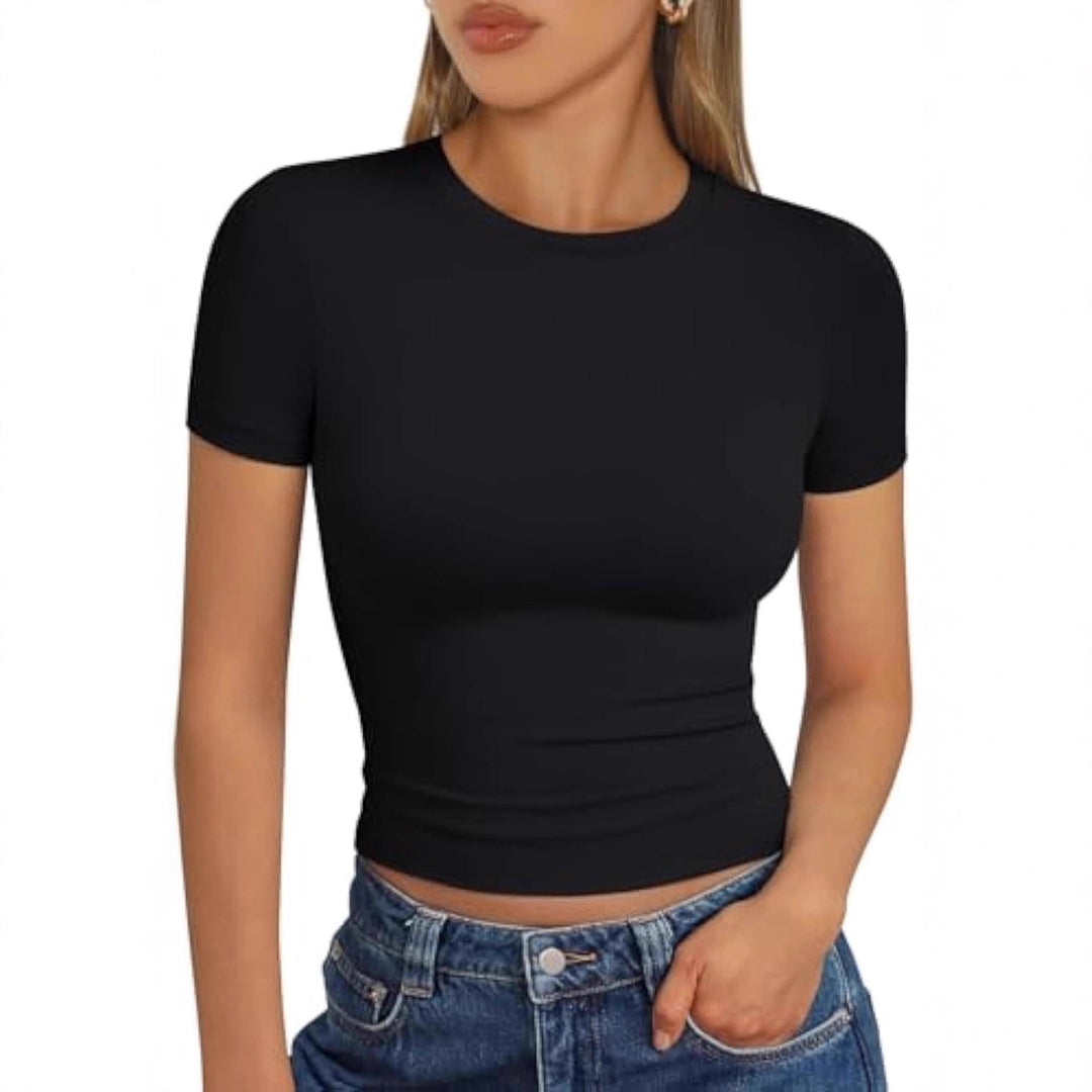 Damen figurbetontes Kurzarmshirt aus elastischem Material Drune