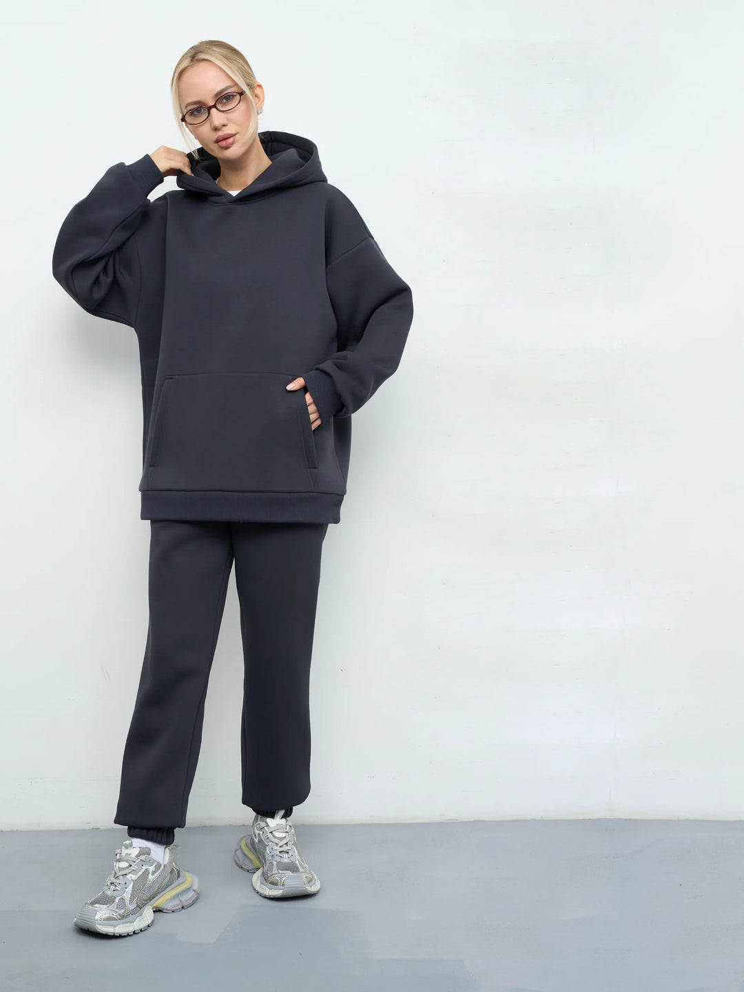 Damen gemütliches Sweat-Set mit Kapuze und weitem Schnitt Drune