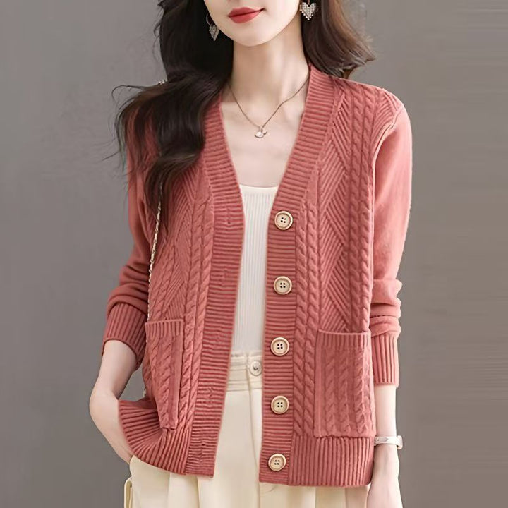 Damen Strickjacke mit V-Ausschnitt und Taschen Drune