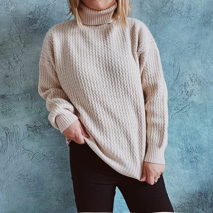 Damen Grobstrickpullover mit strukturiertem Muster und hohem Kragen Drune