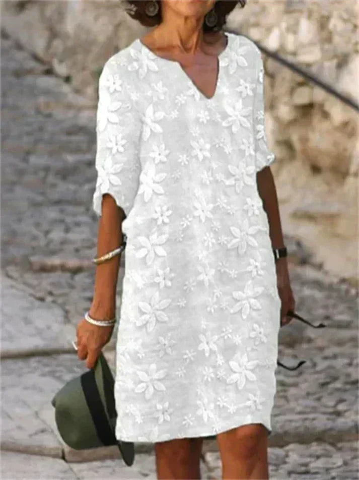Drune | Sommerkleid Aus Baumwolle Und Leinen Mit Blumenmuster