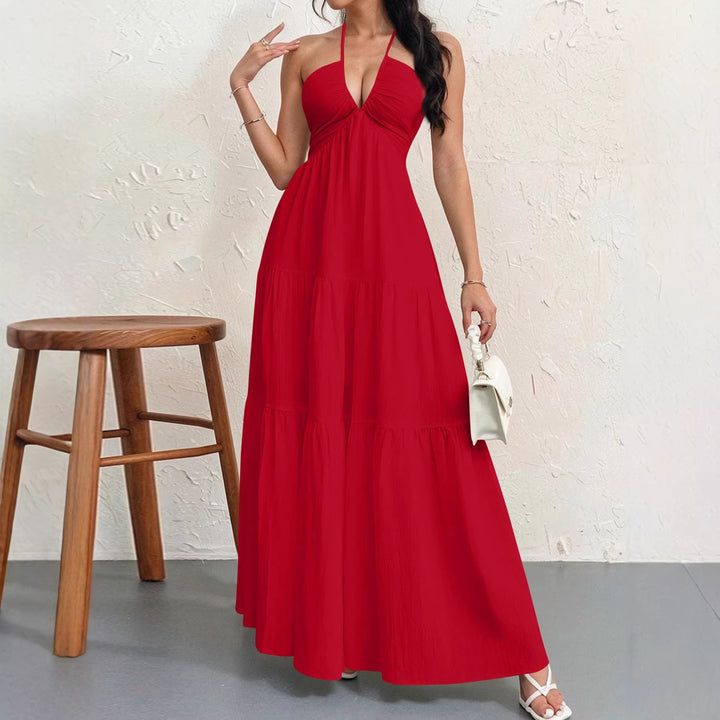 Damen Maxikleid mit tiefem V-Ausschnitt und luftiger Silhouette Drune