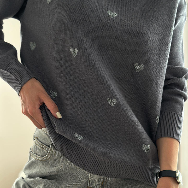 Damen herbstlicher Strickpullover mit Herzenmuster und komfortablem Schnitt Drune