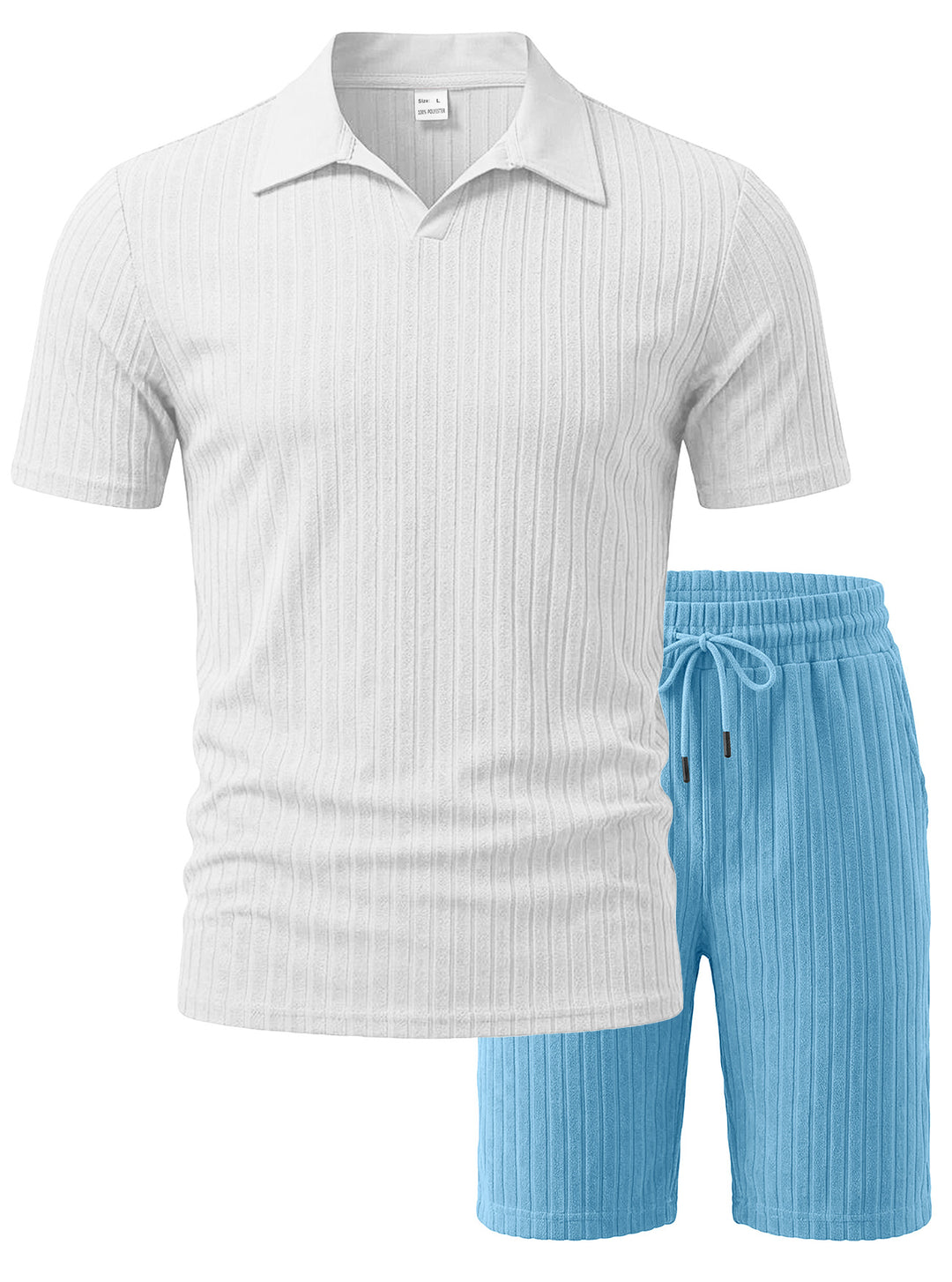 Herren nan Strick-Lounge-Ensemble mit Polokragen V‑Einsatz und Tunnelzug-Bermudas Drune