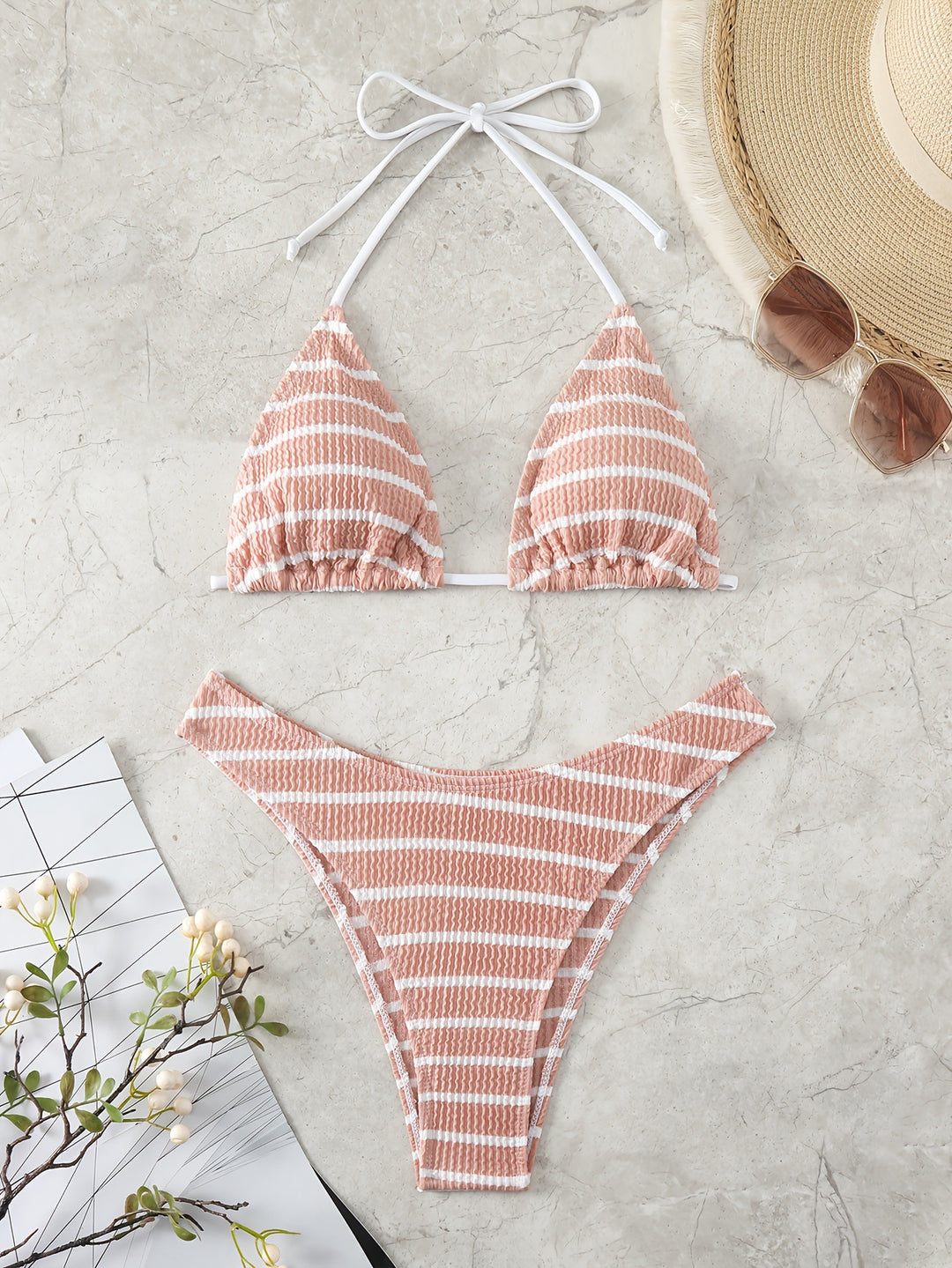 Damen Triangel-Bikini mit raffinierten Streifen Drune