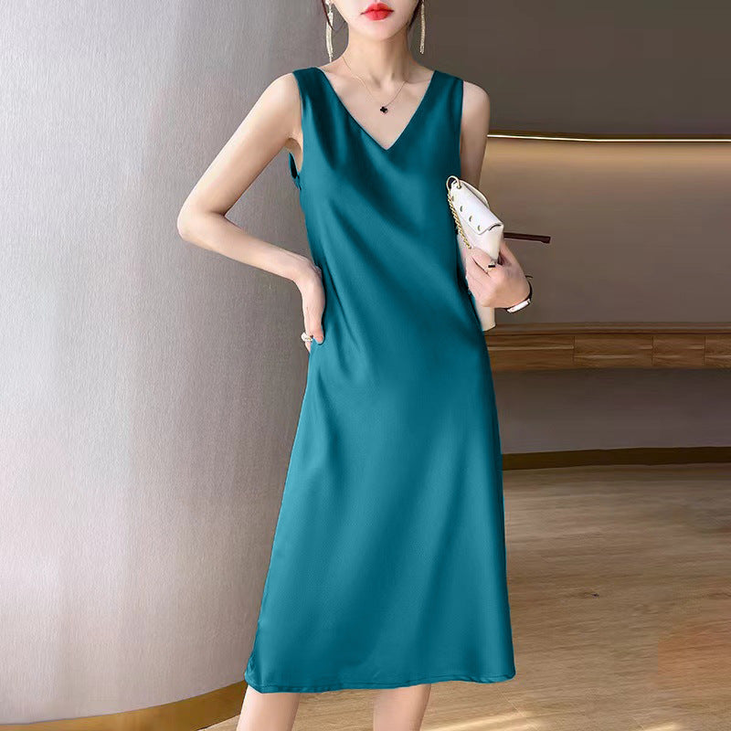 Damen Viskose Maxikleid mit tiefem V-Ausschnitt Drune