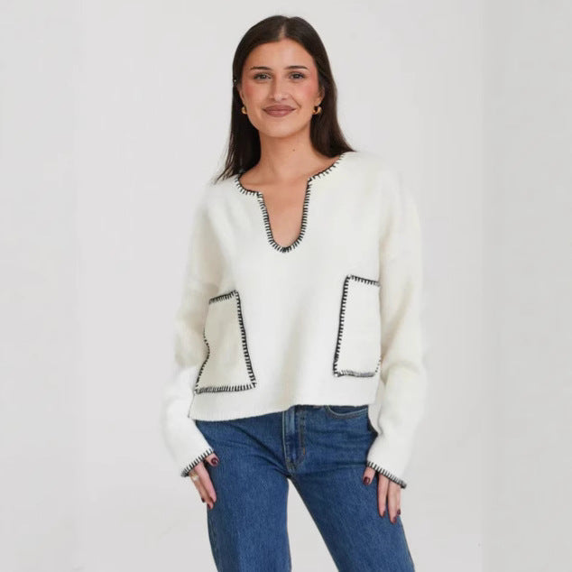 Damen lässiger Pullover mit strukturiertem Design und praktischen großen Taschen Drune