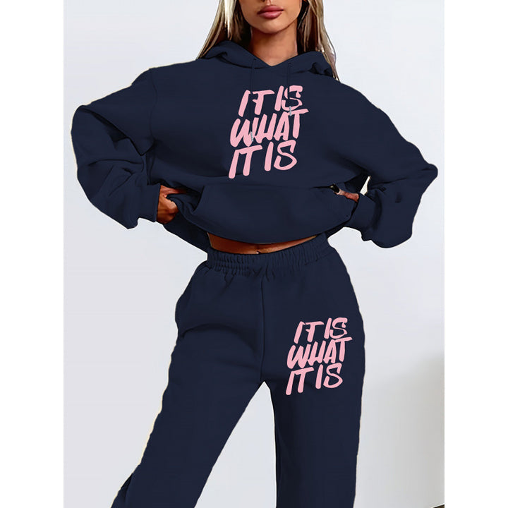 Damen Freizeit-Hoodie und Jogginghose Set mit inspirierendem Schriftzug Drune