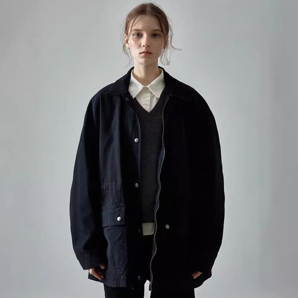 Damen Oversized Utility-Jacke mit robustem Stoff und praktischen Taschen Drune