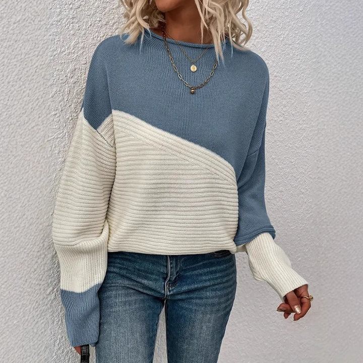 Damen lässiger Strickpullover mit strukturiertem Design und modernen Farbblöcken Drune