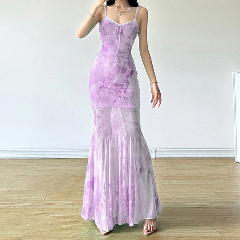 Damen Maxikleid mit fließendem Schnitt und romantischen Transparenzakzenten Drune