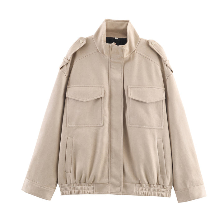Damen modische Utility-Jacke mit hohem Kragen und praktischen Taschen Drune