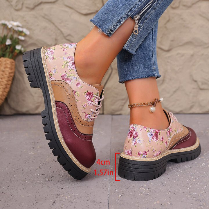 Damen florale Brogue-Schnürschuhe mit mehrlagigem Materialmix und profilierter Gummisohle Drune