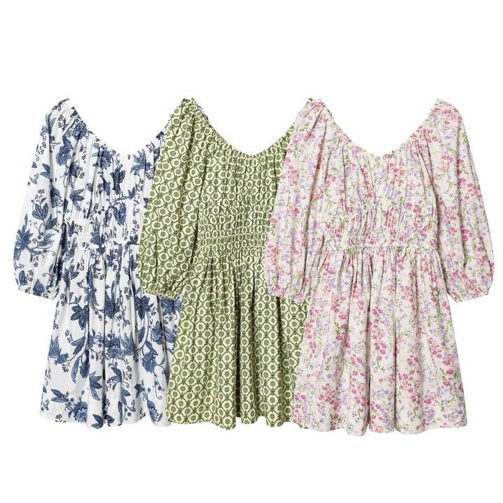 Damen Sommerkleid mit voluminösen Puffärmeln und elastischer Taillierung Drune