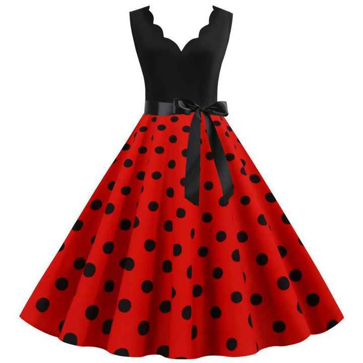 Damen Swing-Kleid mit modernem gepunktetem Design und elegantem V-Ausschnitt Drune