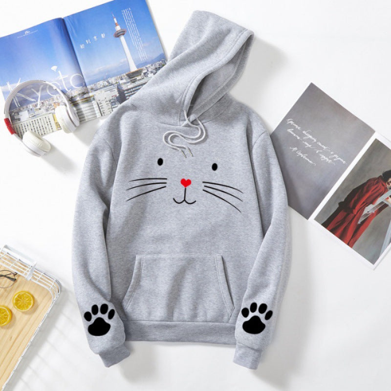 Damen Kapuzenpullover mit süßem Katzenmotiv Drune