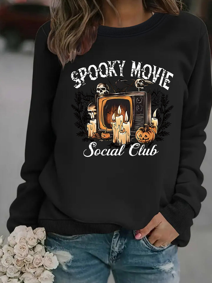 Damen Sweatshirt mit spooky Film-Motiv und lässigem Schnitt Drune