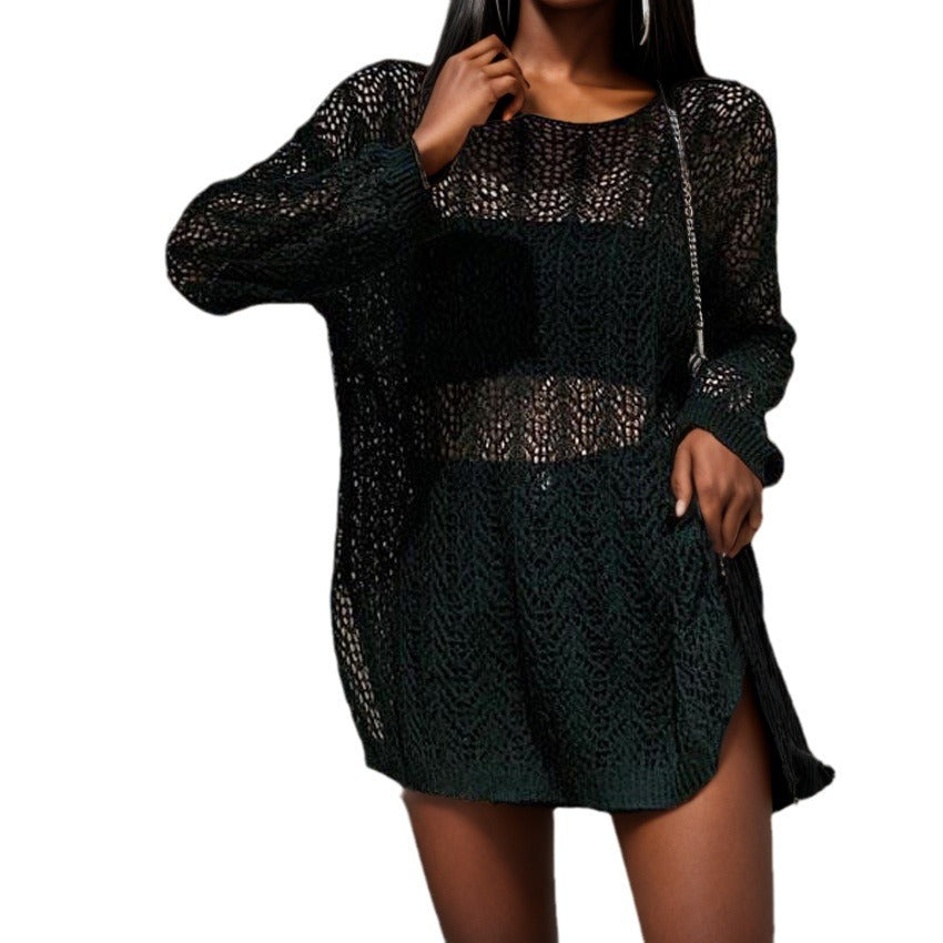 Damen lässiger Netzpullover mit weit ausgestellten Ärmeln und elegantem Schnitt Drune