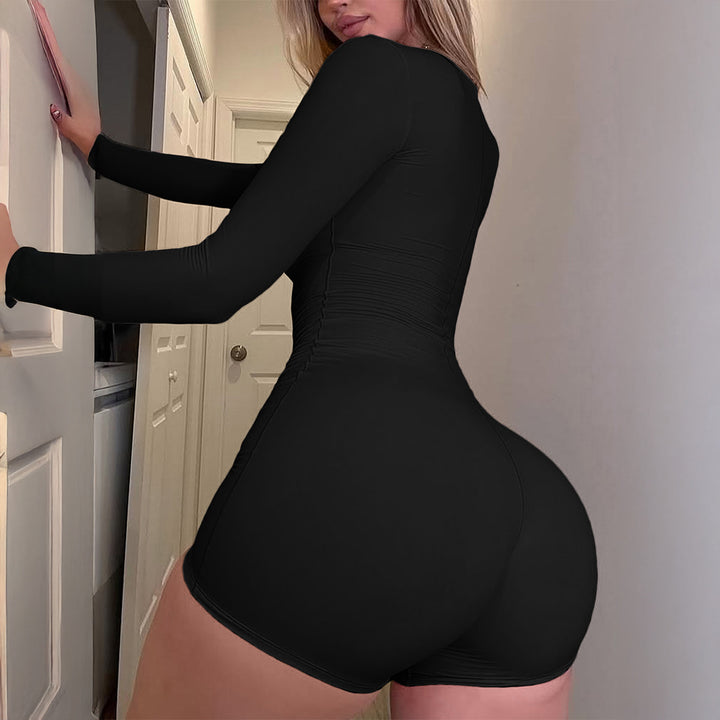Damen Bodycon Einteiler mit langen Ärmeln und quadratischem Ausschnitt Drune