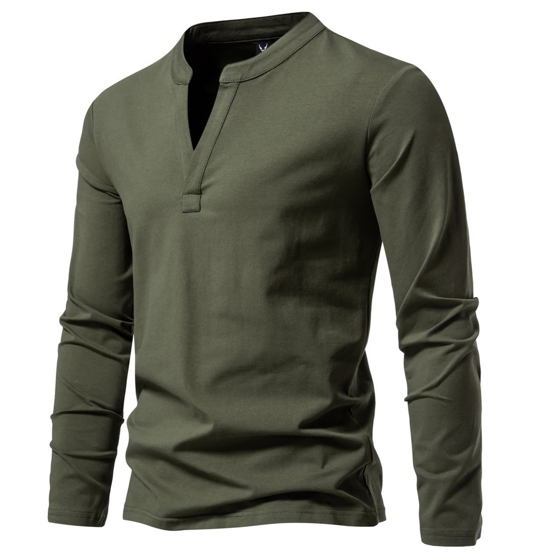Herren nan langärmeliges Henleyshirt mit Stehkragen, tiefer V-Öffnung und schmaler Passform Drune
