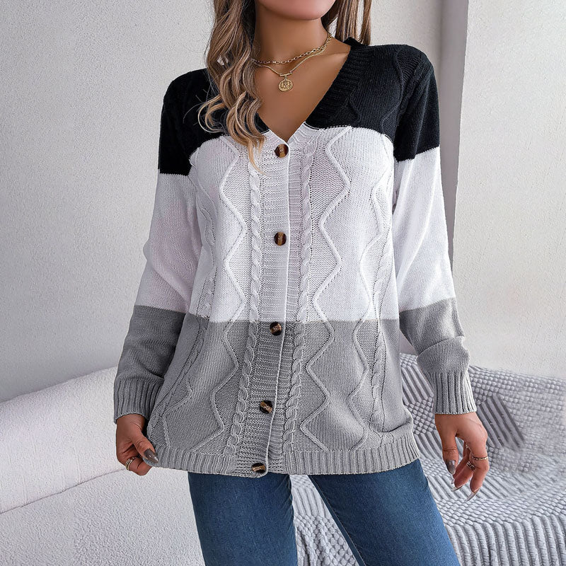 Drune | Farbblock Strickjacke Mit Modischem Stil