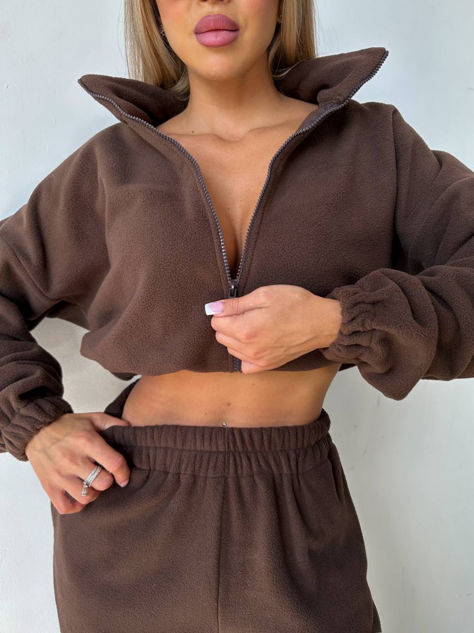 Damen lässiger Fleece Crop-Pullover und Freizeithosen Drune