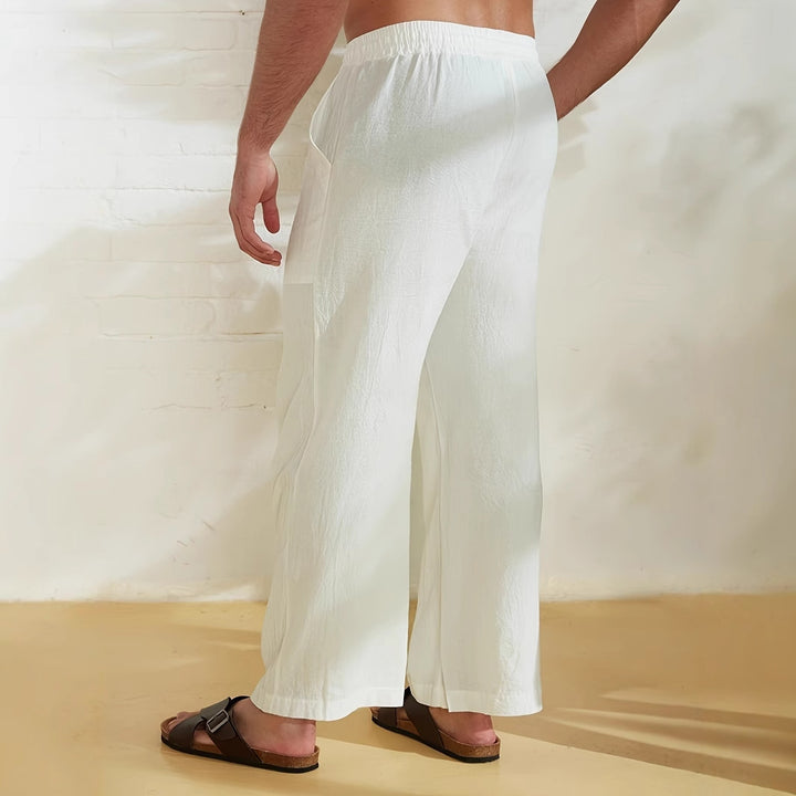 Herren lässige Leinen-Relax-Hose mit palmenmotivierten Taschen Drune